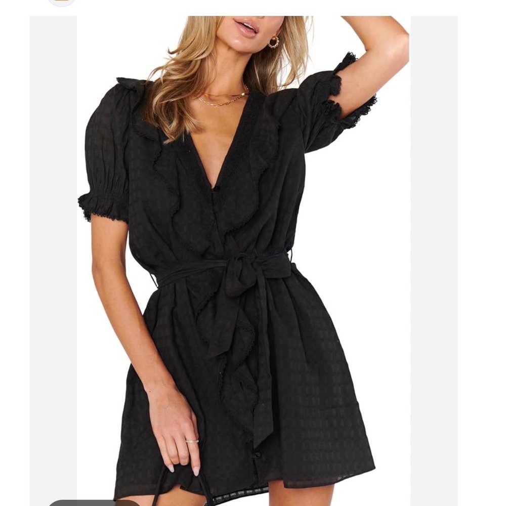 Show Me Your Mumu Marissa Dress Black Voile Crochet Lace Tiered Mini L NWT